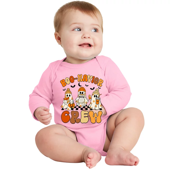 Retro Boo Havior Crew Behavior Analyst Halloween Aba Rbt Baby Long Sleeve Bodysuit