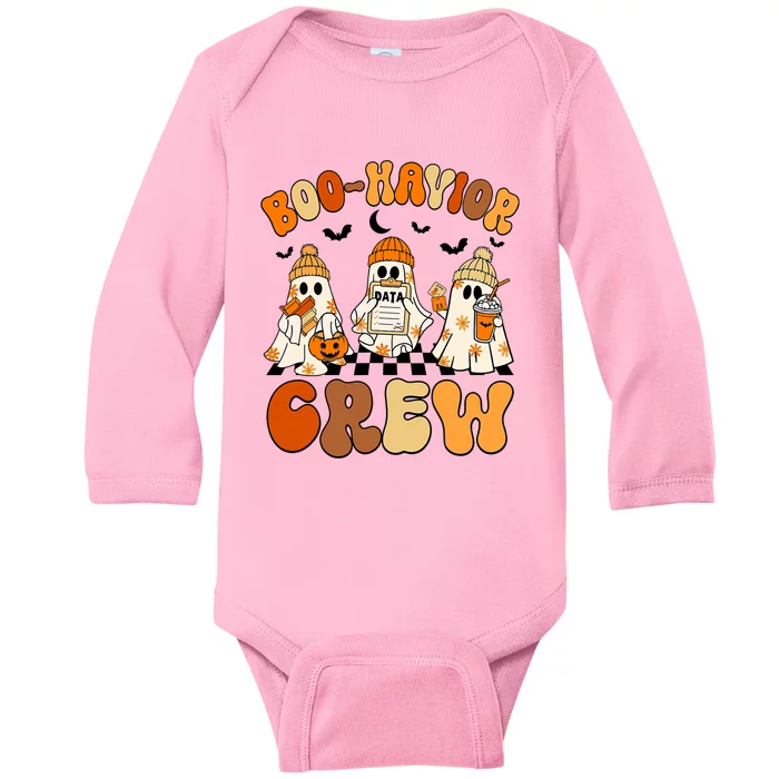 Retro Boo Havior Crew Behavior Analyst Halloween Aba Rbt Baby Long Sleeve Bodysuit