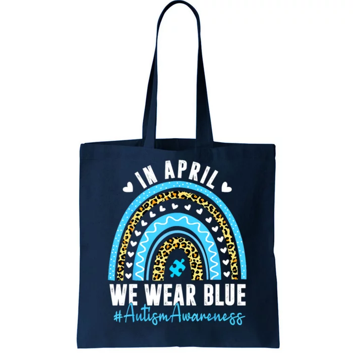 Rainbow Boho In April We Wear Blue Autism Awareness Month Puzzle Gift Tote Bag