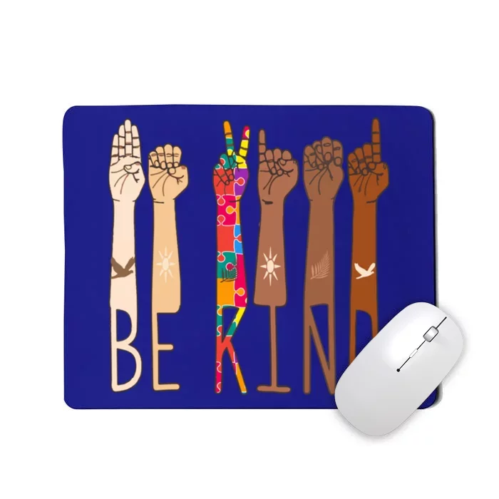 Retro Be Kind Hand Sign Language Asl Puzzle Autism Awareness Great Gift Mousepad