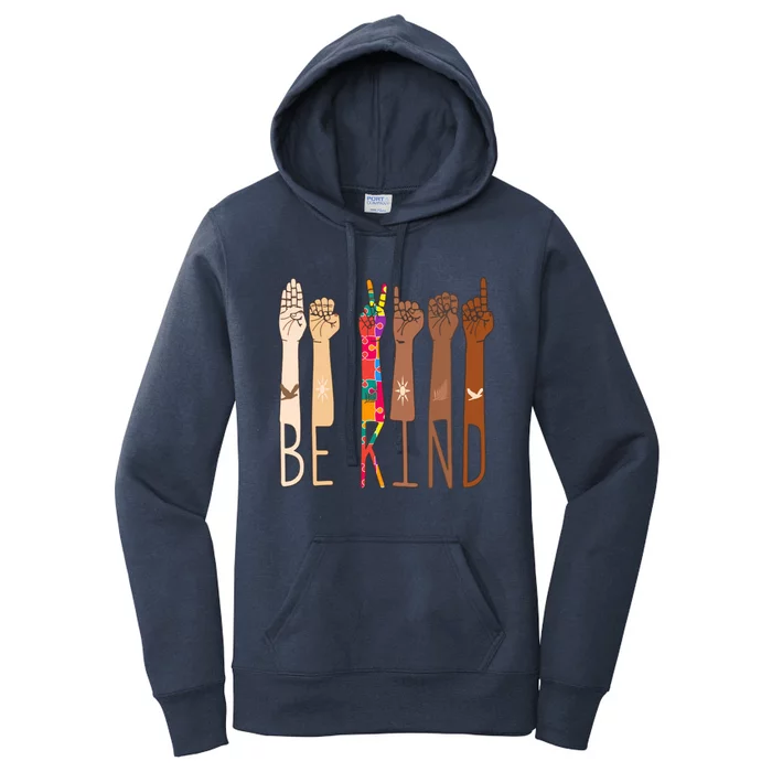 Retro Be Kind Hand Sign Language Asl Puzzle Autism Awareness Great Gift Women's Pullover Hoodie