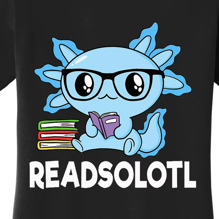 Readsolotl Blue Kawaii Axolotl Book Lover Funny Reading Women's T-Shirt