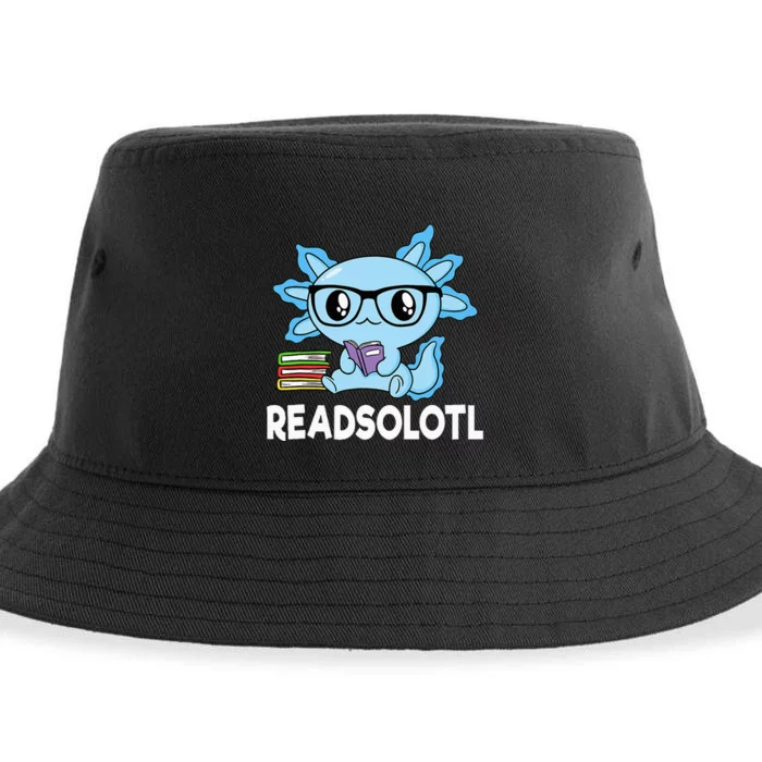 Readsolotl Blue Kawaii Axolotl Book Lover Sustainable Bucket Hat