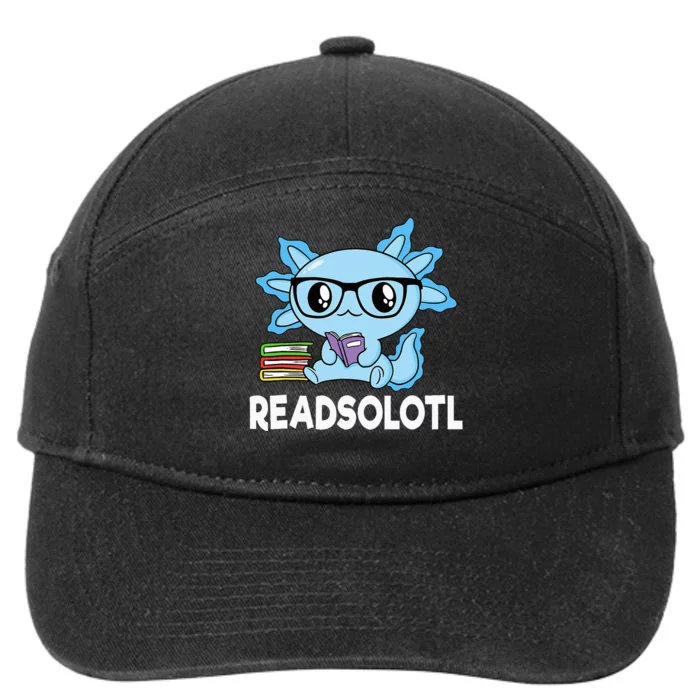 Readsolotl Blue Kawaii Axolotl Book Lover 7-Panel Snapback Hat