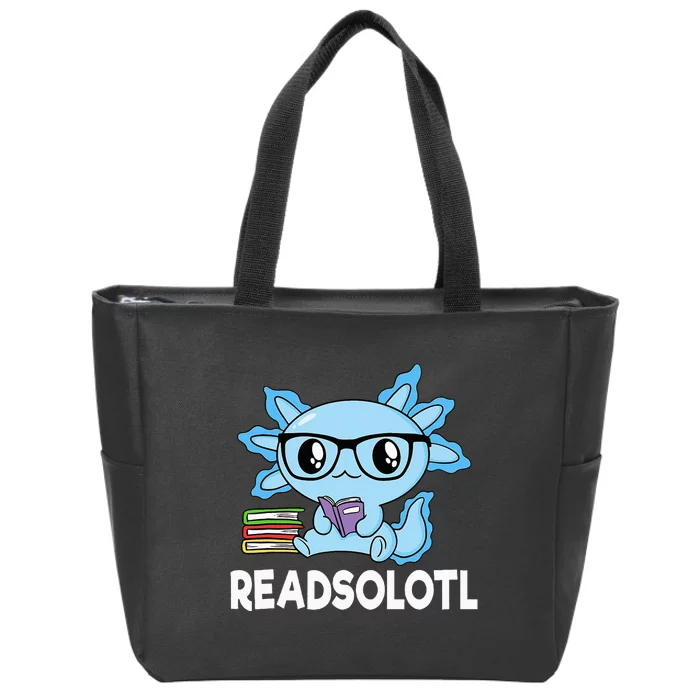 Readsolotl Blue Kawaii Axolotl Book Lover Zip Tote Bag