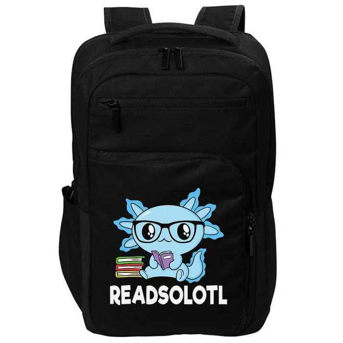 Readsolotl Blue Kawaii Axolotl Book Lover Funny Reading Impact Tech Backpack