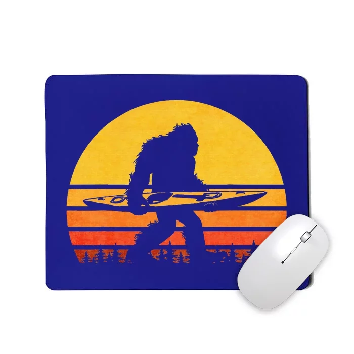 Retro Bigfoot Kayak Vintage Sasquatch Kayaking Mousepad