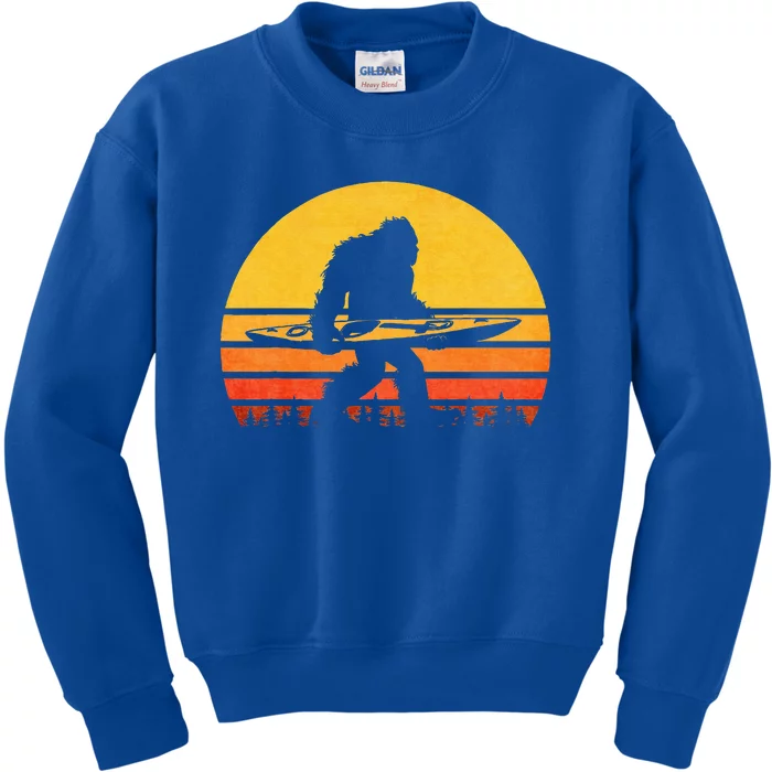 Retro Bigfoot Kayak Vintage Sasquatch Kayaking Kids Sweatshirt