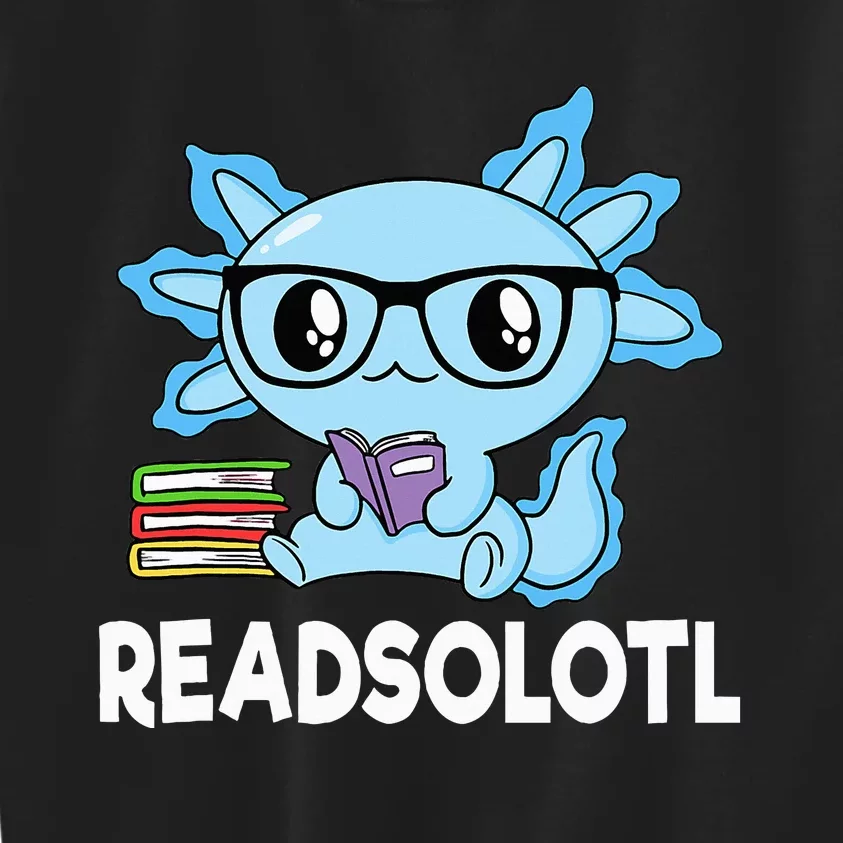 Readsolotl Blue Kawaii Axolotl Book Lover Funny Reading Kids Sweatshirt