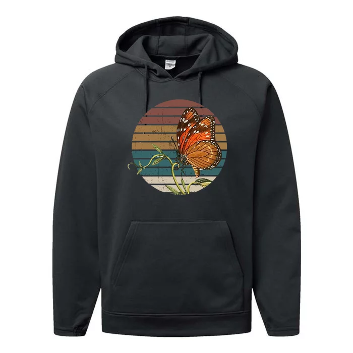 Retro Butterfly Lover Monarch Entomolgist Vintage Milkweed Performance Fleece Hoodie