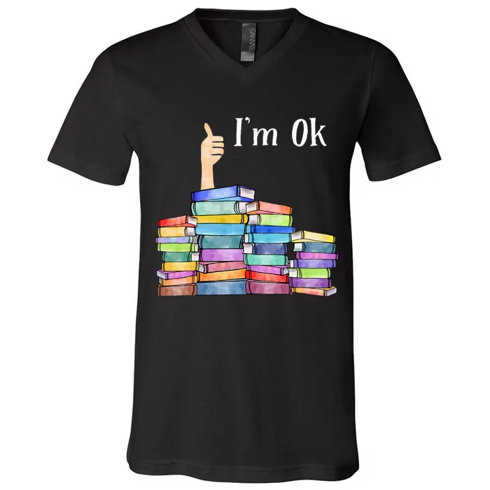 Reading Book Lovers I'm Ok National Book Lovers Day V-Neck T-Shirt