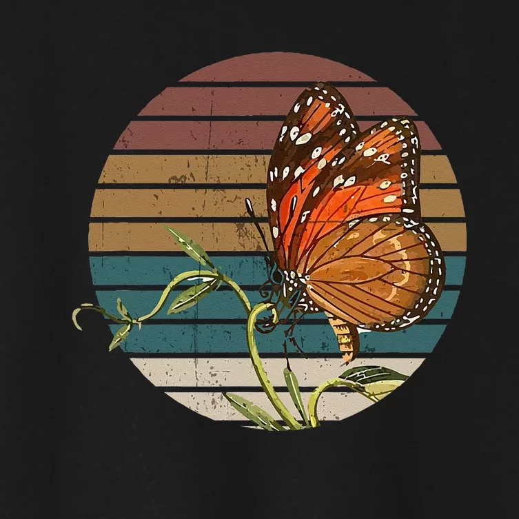 Retro Butterfly Lover Monarch Entomolgist Vintage Milkweed Women's Crop Top Tee