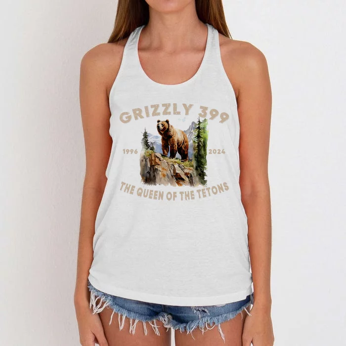 Retro Bear Lover Queen Of The Tetons Grizzly 399 Wildlife Women's Knotted Racerback Tank