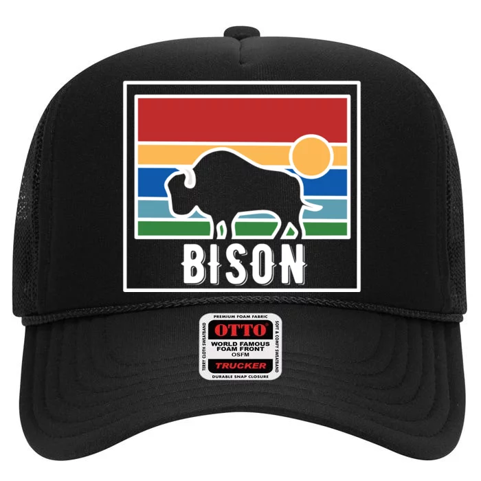 Retro Bison Logo High Crown Mesh Trucker Hat