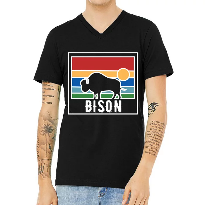 Retro Bison Logo V-Neck T-Shirt