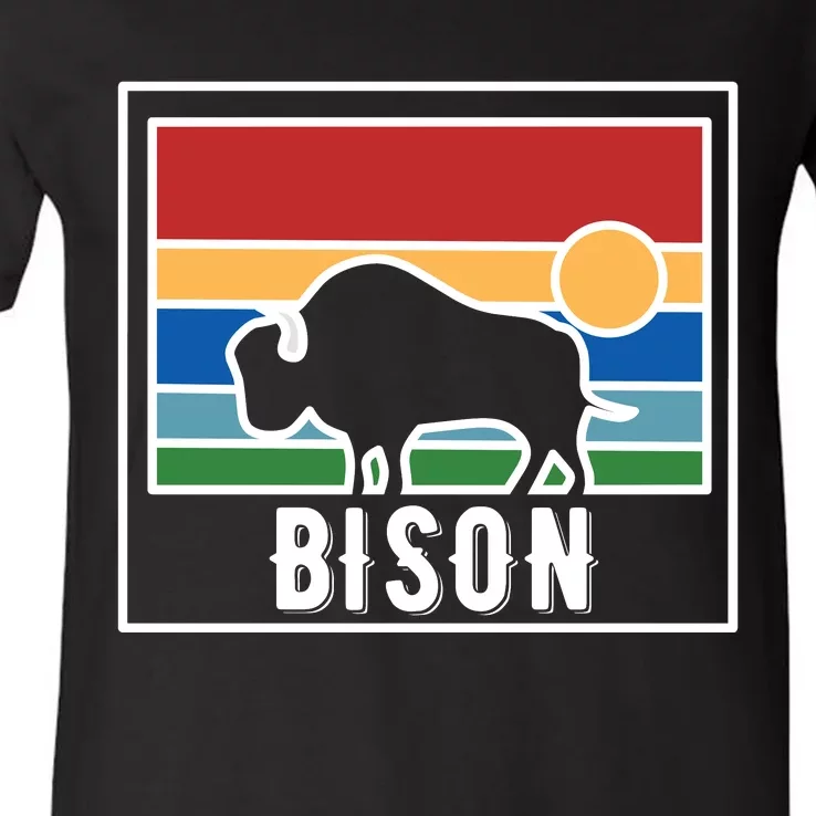 Retro Bison Logo V-Neck T-Shirt