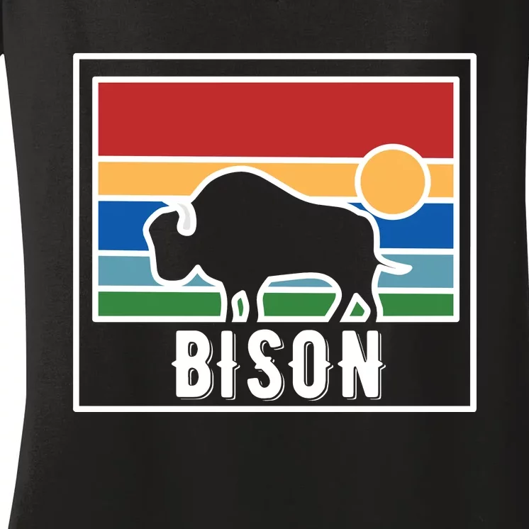 Retro Bison Logo Women's V-Neck T-Shirt