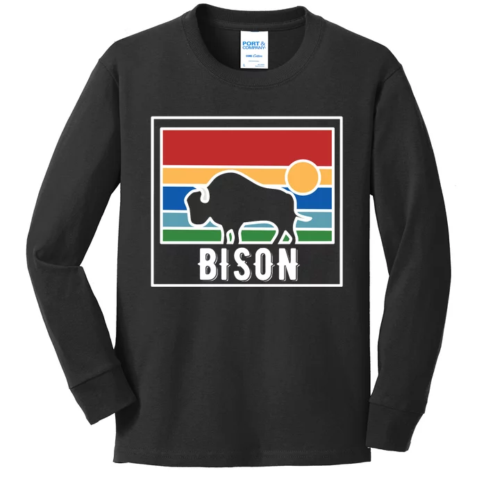 Retro Bison Logo Kids Long Sleeve Shirt