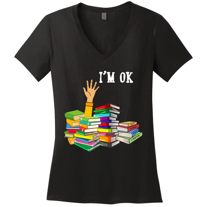 Reading Book Lovers Im Ok National Book Lovers Day Women's V-Neck T-Shirt