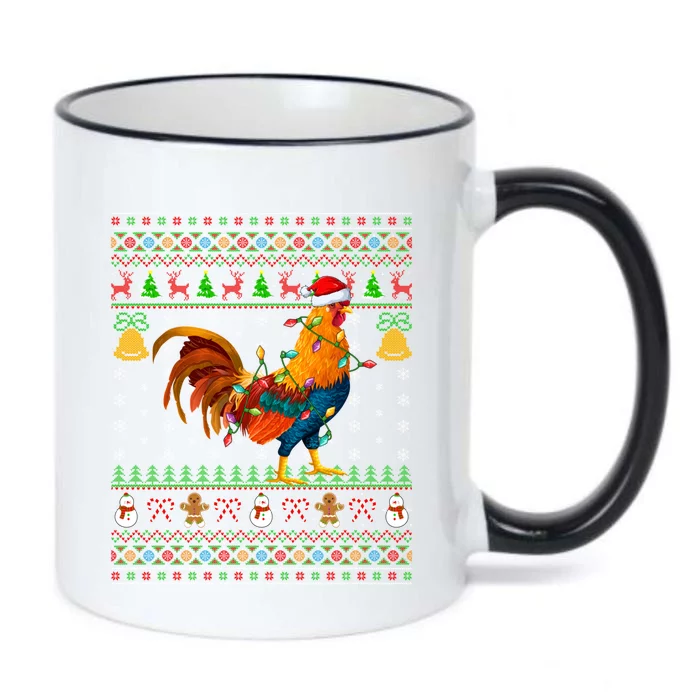 Rooster Bird Lover Lighting Santa Hat Rooster Ugly Christmas Gift Black Color Changing Mug