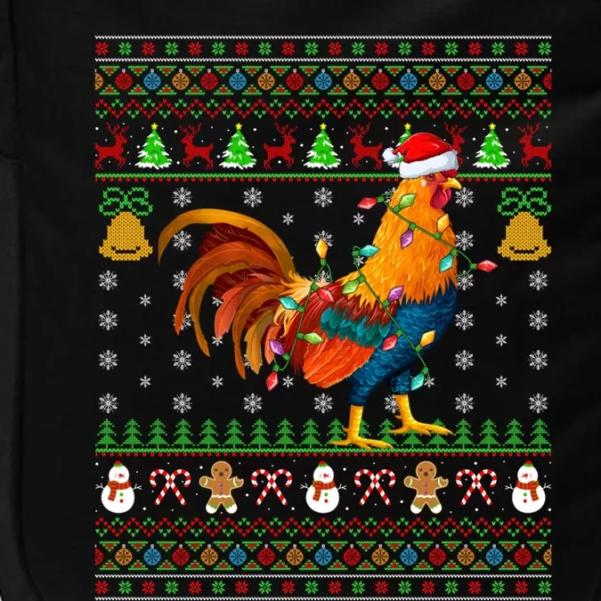 Rooster Bird Lover Lighting Santa Hat Rooster Ugly Christmas Gift Impact Tech Backpack