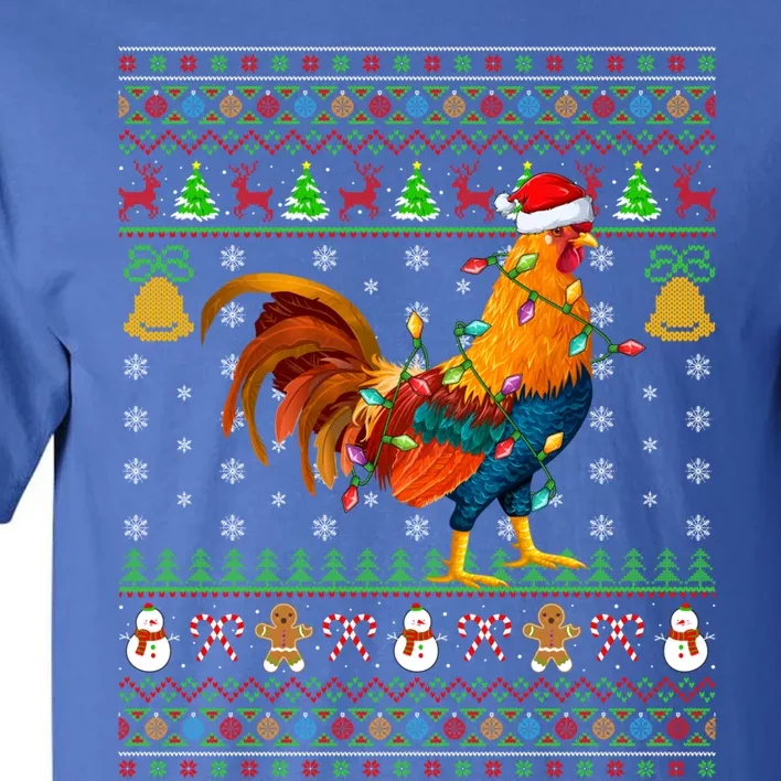 Rooster Bird Lover Lighting Santa Hat Rooster Ugly Christmas Gift Tall T-Shirt