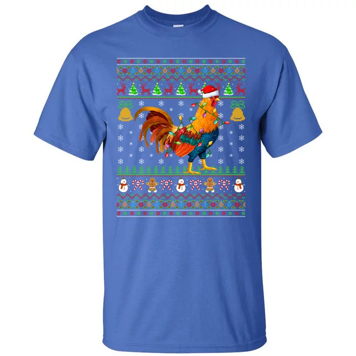 Rooster Bird Lover Lighting Santa Hat Rooster Ugly Christmas Gift Tall T-Shirt