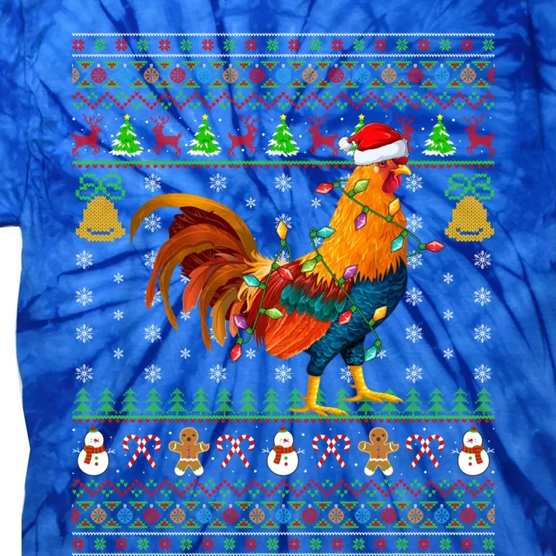 Rooster Bird Lover Lighting Santa Hat Rooster Ugly Christmas Gift Tie-Dye T-Shirt