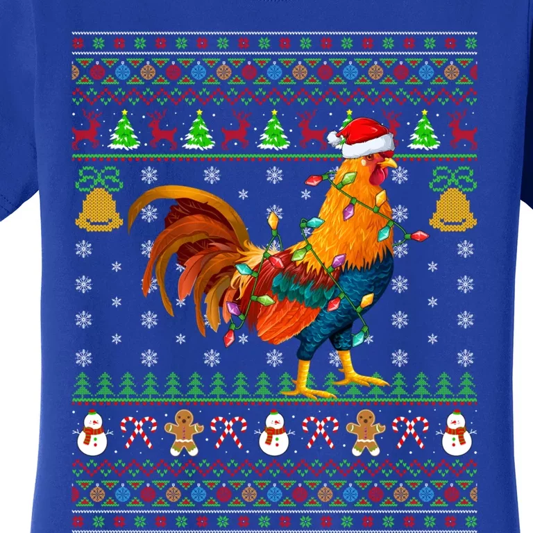 Rooster Bird Lover Lighting Santa Hat Rooster Ugly Christmas Gift Women's T-Shirt