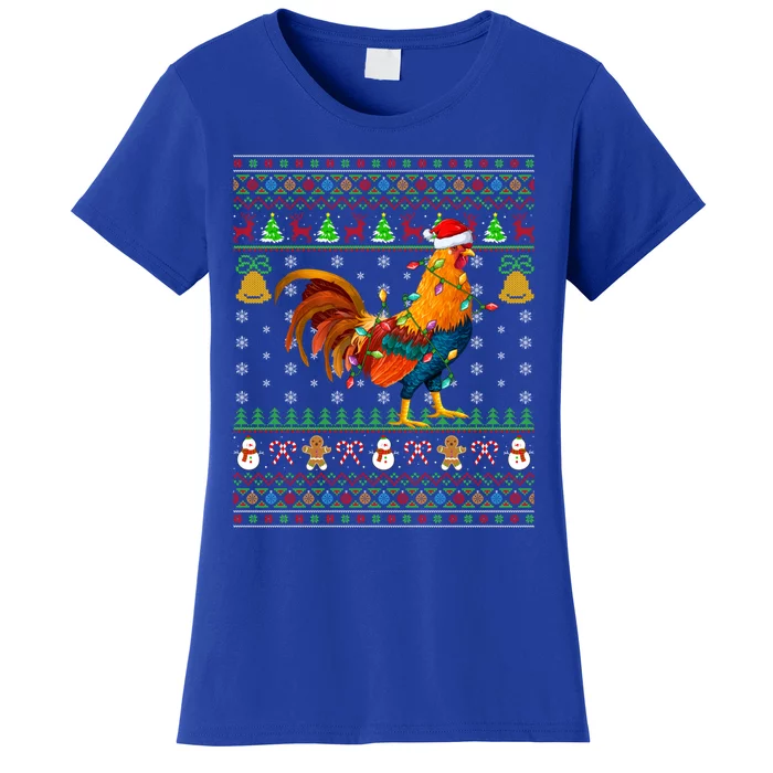 Rooster Bird Lover Lighting Santa Hat Rooster Ugly Christmas Gift Women's T-Shirt