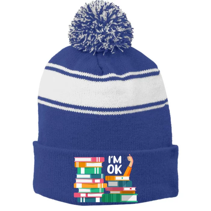 Reading Book Lovers I'm Ok National Book Lovers Day Cute Gift Stripe Pom Pom Beanie