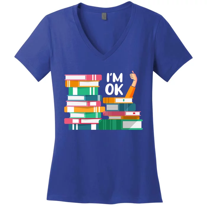 Reading Book Lovers I'm Ok National Book Lovers Day Cute Gift Women's V-Neck T-Shirt