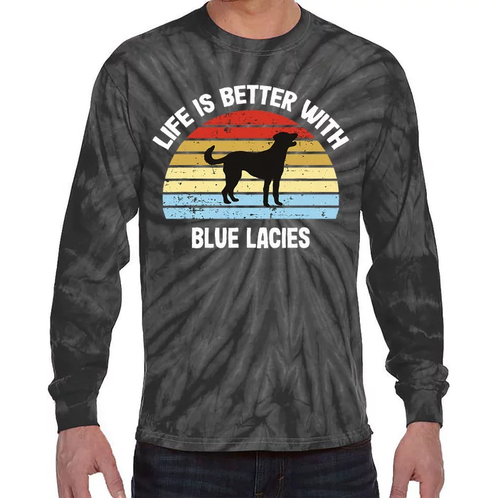 Retro Blue Lace Dog Tie-Dye Long Sleeve Shirt