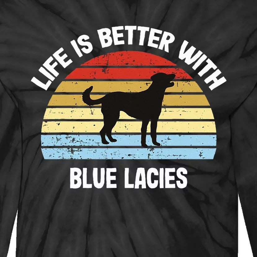 Retro Blue Lace Dog Tie-Dye Long Sleeve Shirt