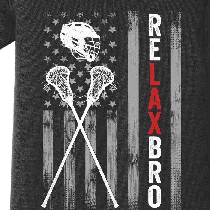 Relax Bro Lacrosse American Flag Lax Helmet Sticks Lacrosse Baby Bodysuit