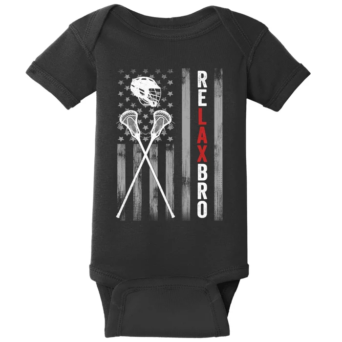 Relax Bro Lacrosse American Flag Lax Helmet Sticks Lacrosse Baby Bodysuit