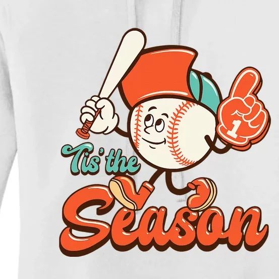 Retro Baseball Lover Tis The Season Game Day Women's Pullover Hoodie