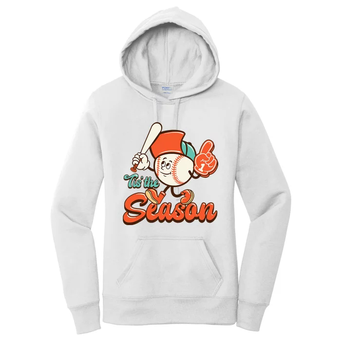 Retro Baseball Lover Tis The Season Game Day Women's Pullover Hoodie