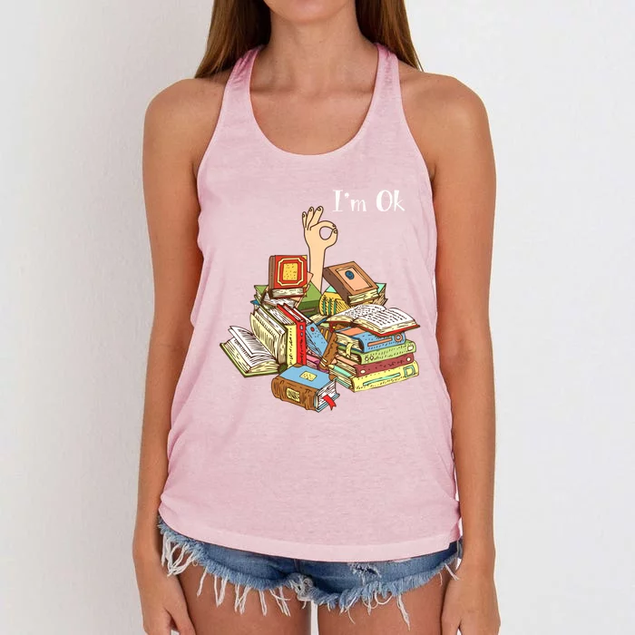 Reading Book Lovers IM Ok National Book Lovers Day Cool Gift Women's Knotted Racerback Tank