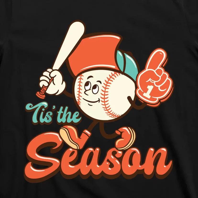 Retro Baseball Lover Tis The Season Game Day T-Shirt