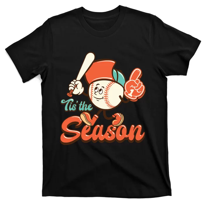 Retro Baseball Lover Tis The Season Game Day T-Shirt