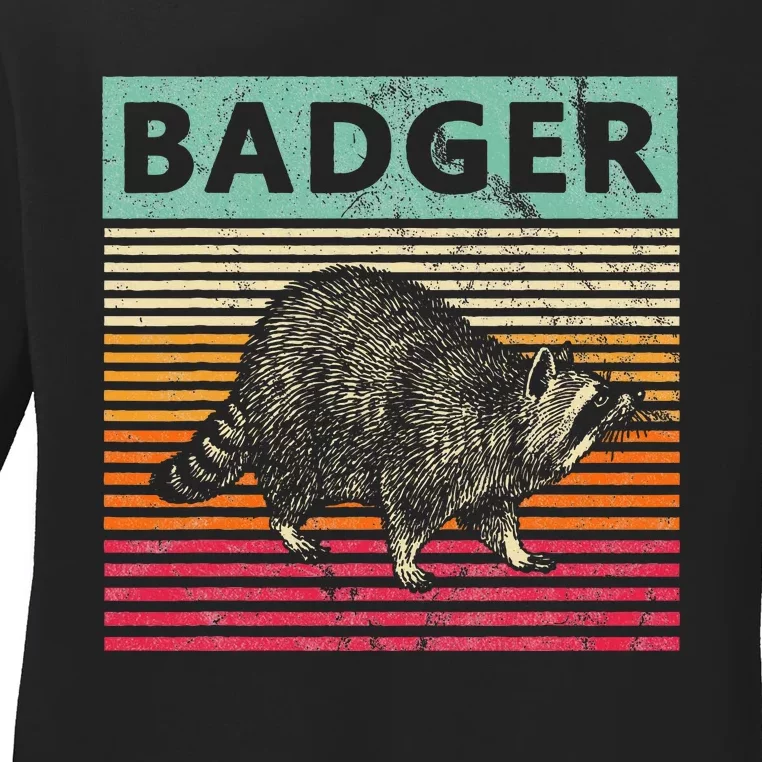 Retro Badger Love Honey Badgers Ladies Long Sleeve Shirt