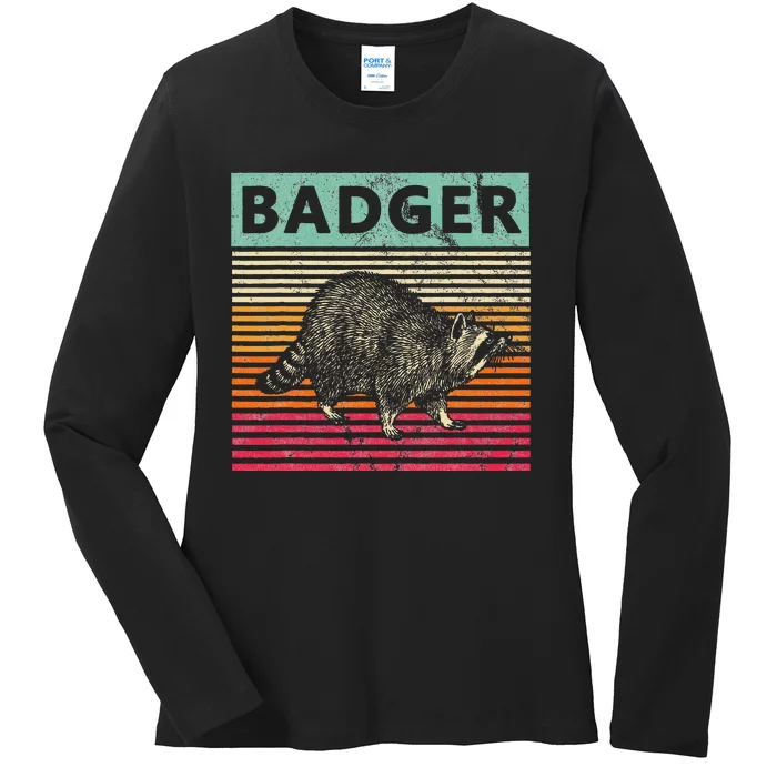 Retro Badger Love Honey Badgers Ladies Long Sleeve Shirt