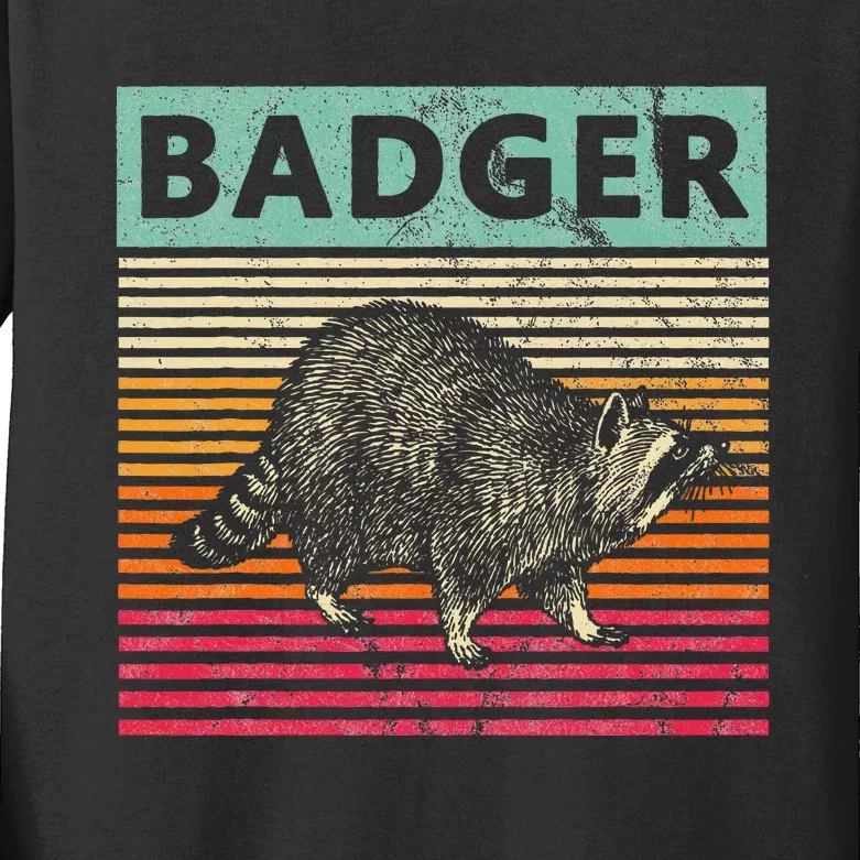 Retro Badger Love Honey Badgers Kids Long Sleeve Shirt