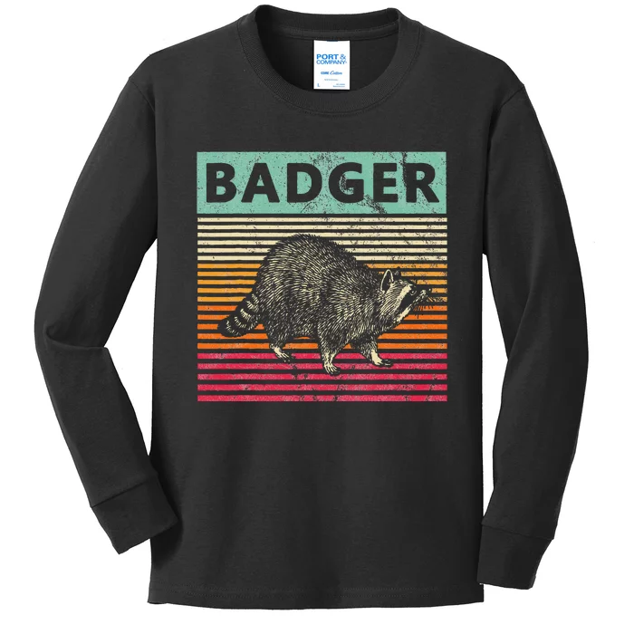 Retro Badger Love Honey Badgers Kids Long Sleeve Shirt