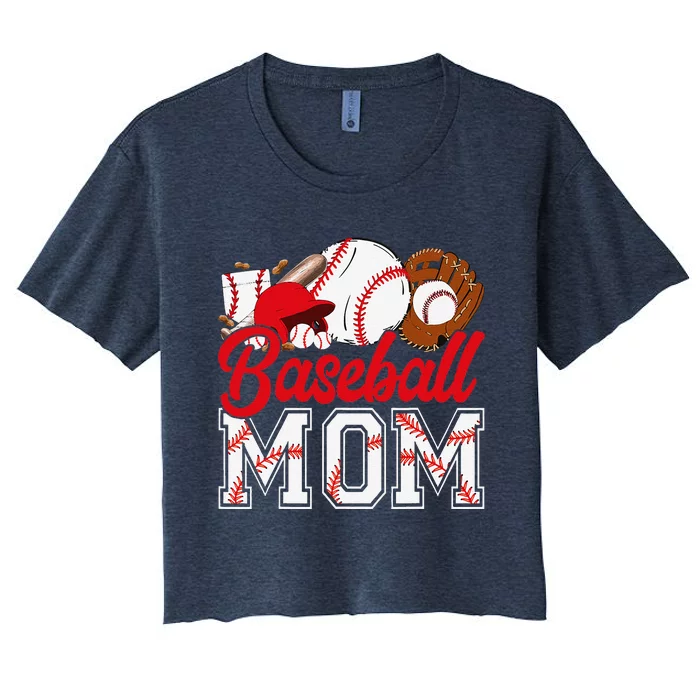 Retro Baseball Mom Mama Baseball Life Softball Life Game Day Women's Crop Top Tee