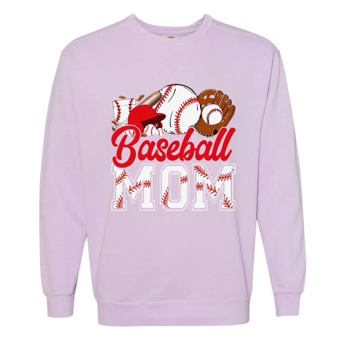 Retro Baseball Mom Mama Baseball Life Softball Life Game Day Garment-Dyed Sweatshirt