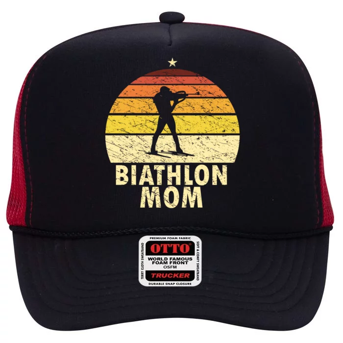 Retro Biathlon Mom Wintersport Cross Country Skiing Biathlon Funny Gift High Crown Mesh Trucker Hat