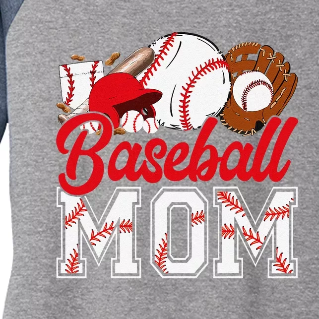 Retro Baseball Mom Mama Baseball Life Softball Life Game Day Women's Tri-Blend 3/4-Sleeve Raglan Shirt