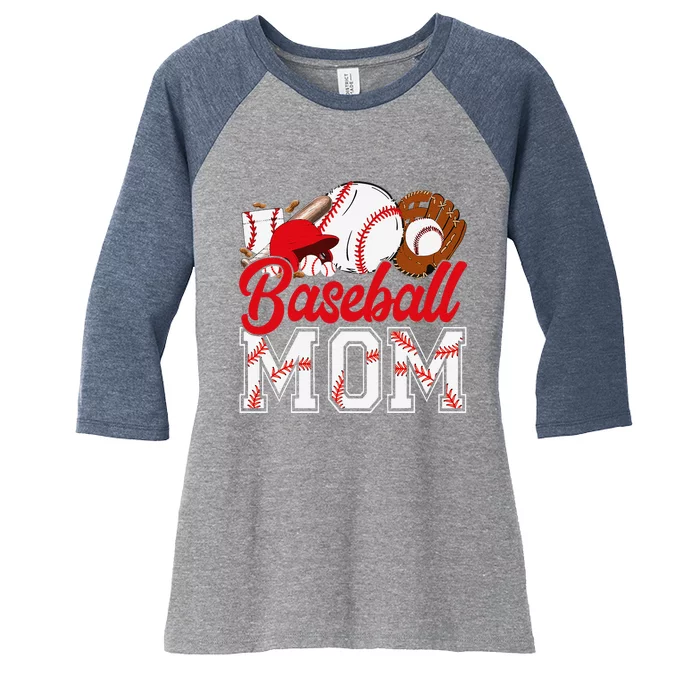 Retro Baseball Mom Mama Baseball Life Softball Life Game Day Women's Tri-Blend 3/4-Sleeve Raglan Shirt